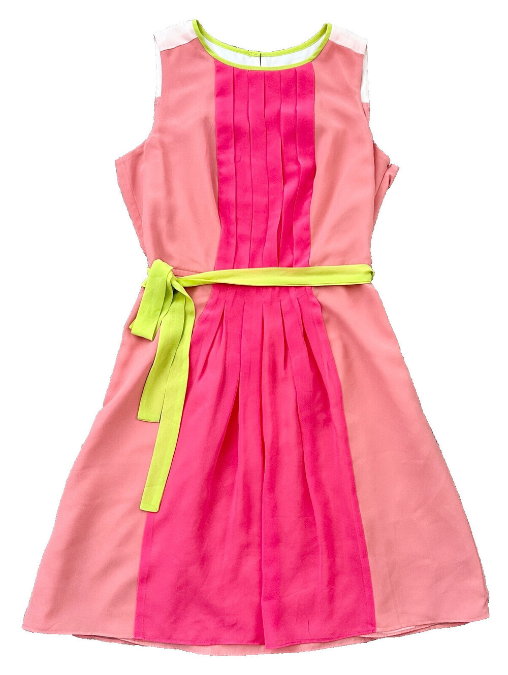 NWT Ann Taylor Loft Pink Peach Colorblock Sleeveless Dress Neon Belt Lined 8
